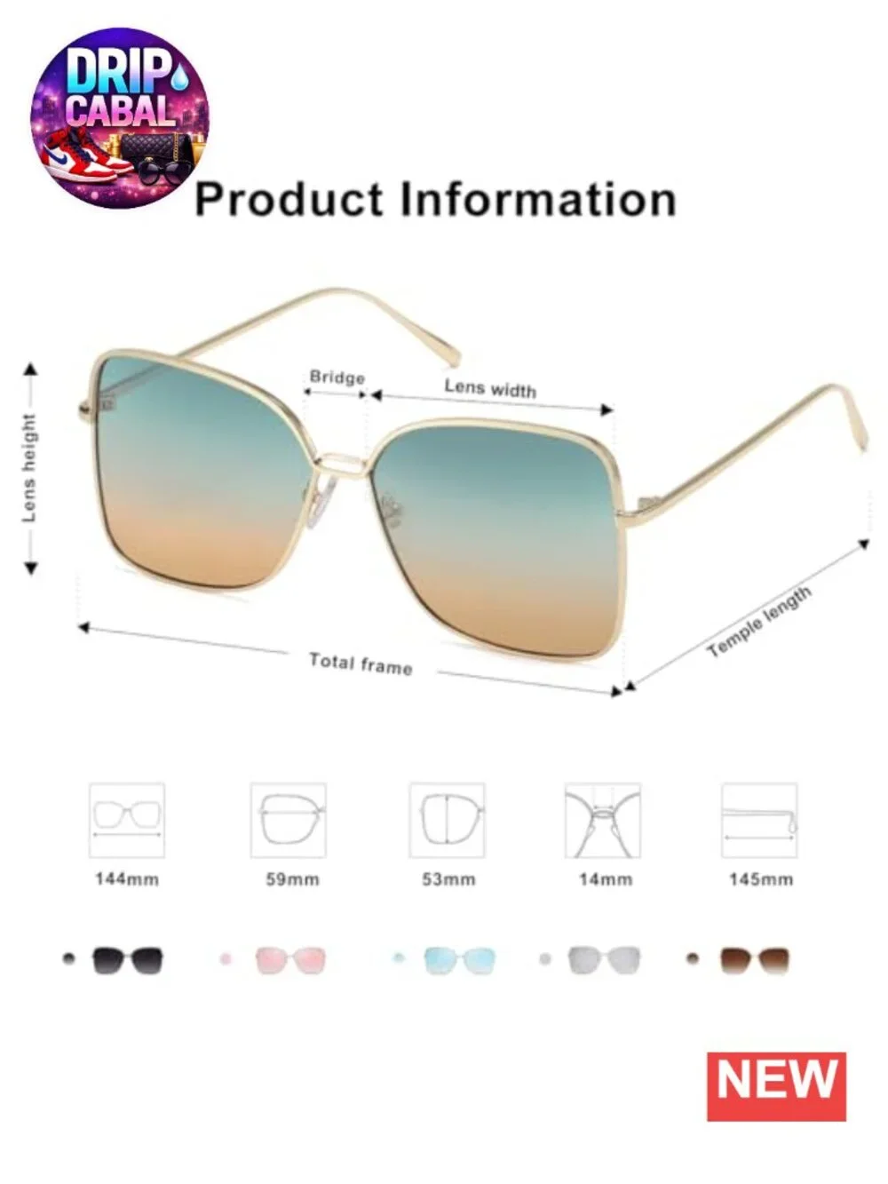 Oversized Square Sunglasses UV400 Metal Frame
